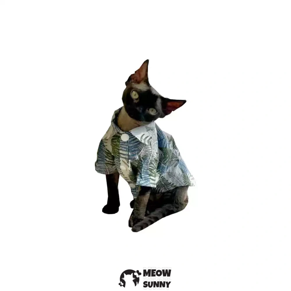 Super Soft Sphynx Cat Shirt Cotton Hairless Kitten Green Hawaiian Shirt