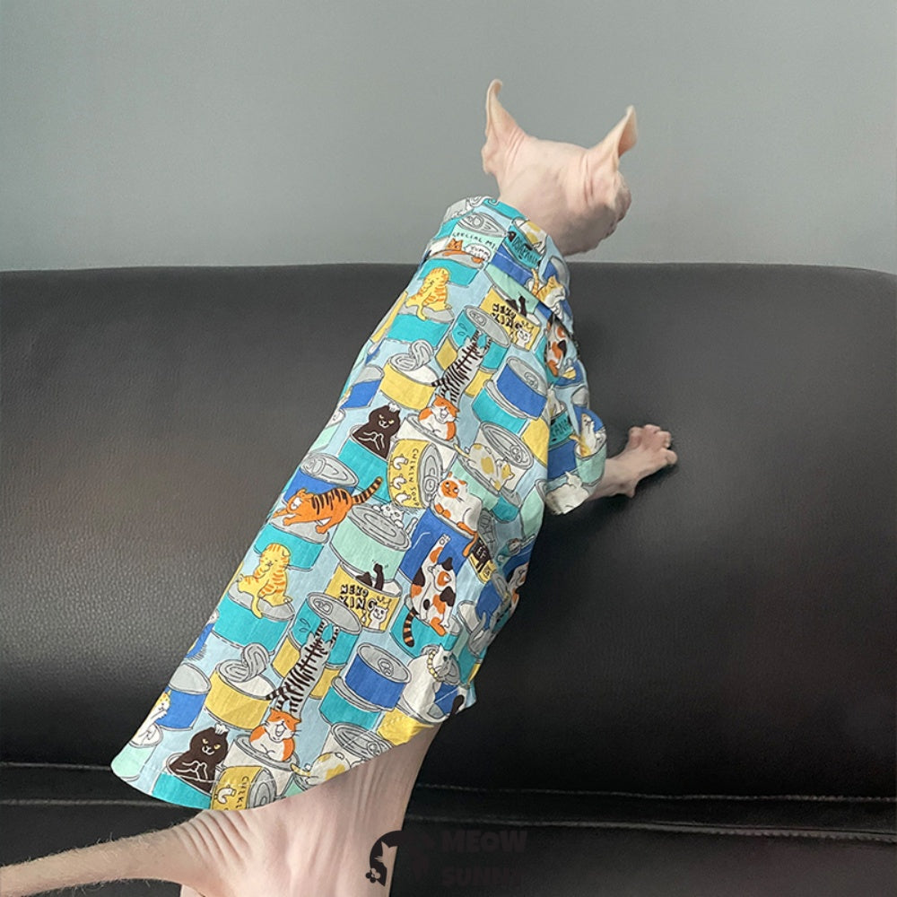 Super Soft Sphynx Cat Shirt Cotton Hairless Kitten cartoon pattern Polo T-Shirt