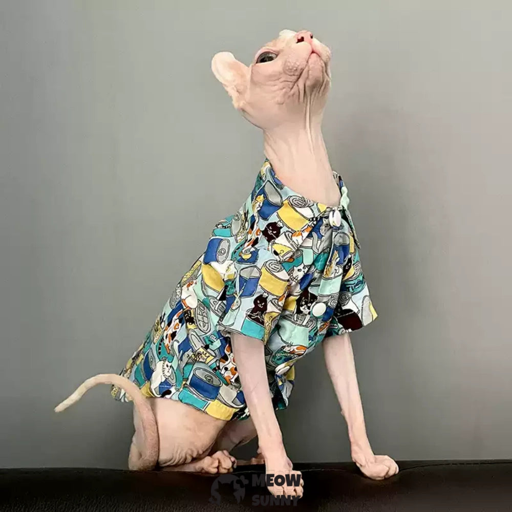 Super Soft Sphynx Cat Shirt Cotton Hairless Kitten cartoon pattern Polo T-Shirt
