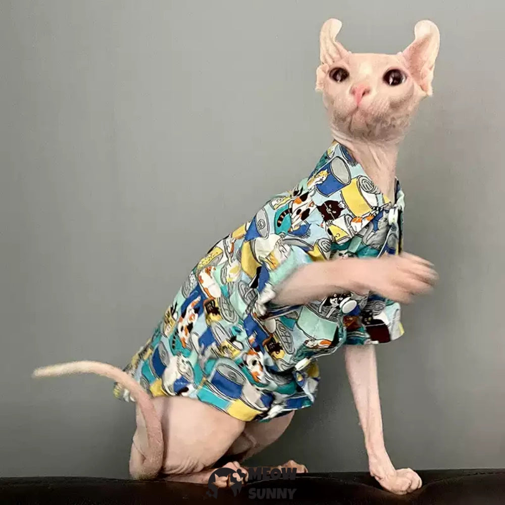 Super Soft Sphynx Cat Shirt Cotton Hairless Kitten cartoon pattern Polo T-Shirt