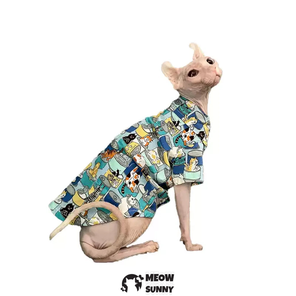 Super Soft Sphynx Cat Shirt Cotton Hairless Kitten cartoon pattern Polo T-Shirt