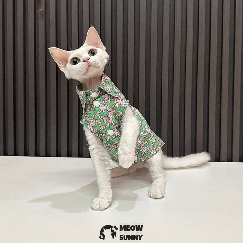 Super Soft Sphynx Cat Shirt Cotton Hairless Kitten cartoon pattern Shirt