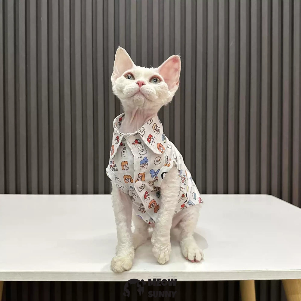 Super Soft Sphynx Cat Shirt Cotton Hairless Kitten emoji pattern Polo T-Shirt
