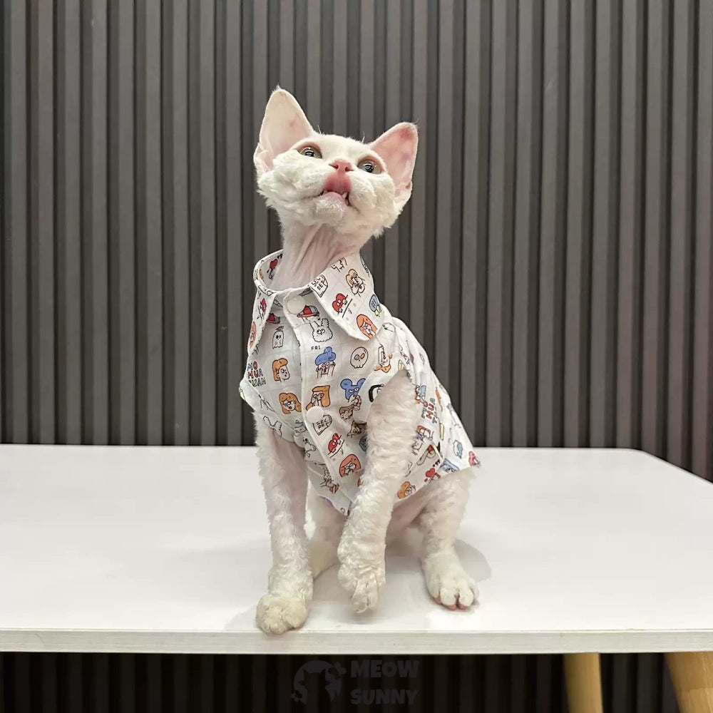 Super Soft Sphynx Cat Shirt Cotton Hairless Kitten emoji pattern Polo T-Shirt