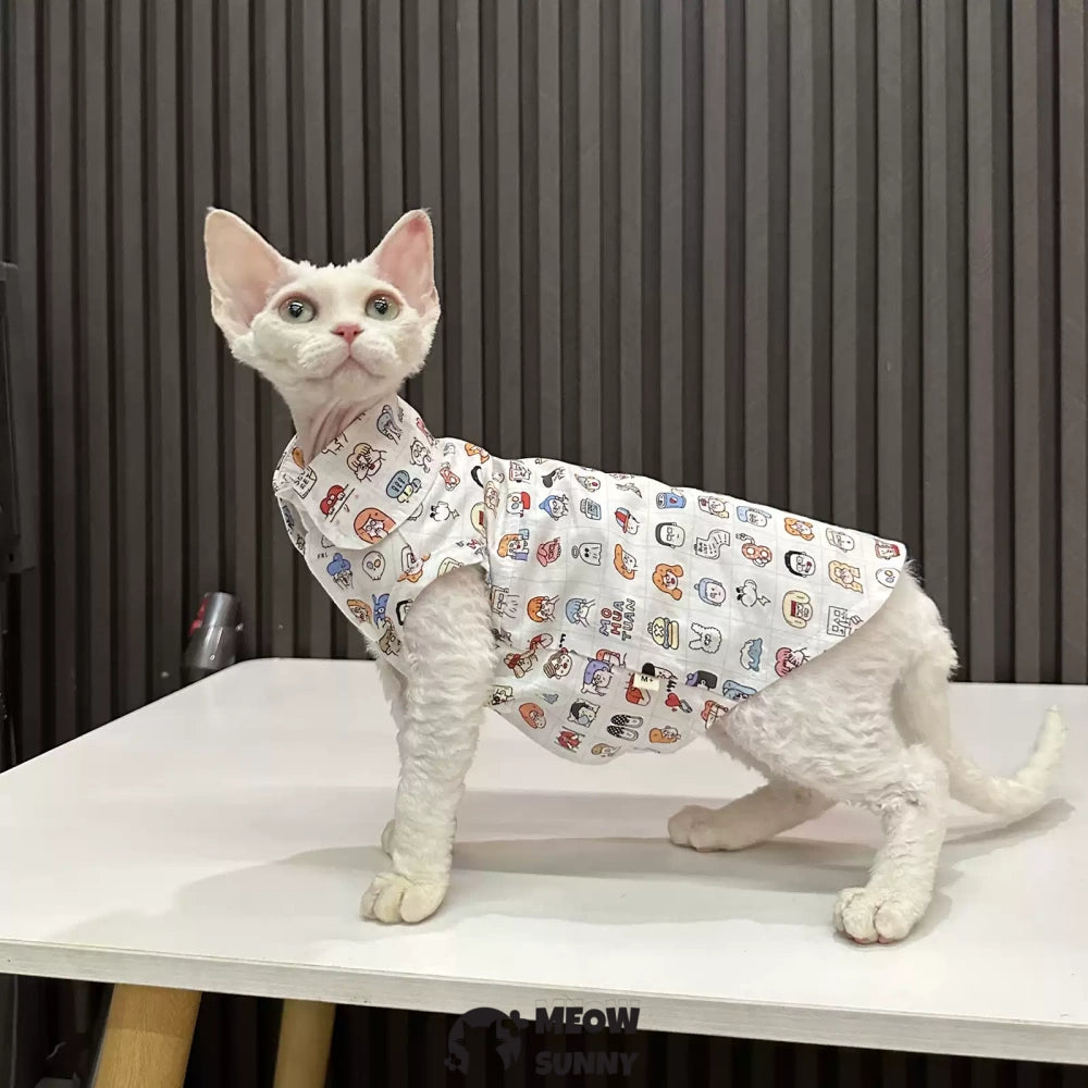 Super Soft Sphynx Cat Shirt Cotton Hairless Kitten emoji pattern Polo T-Shirt