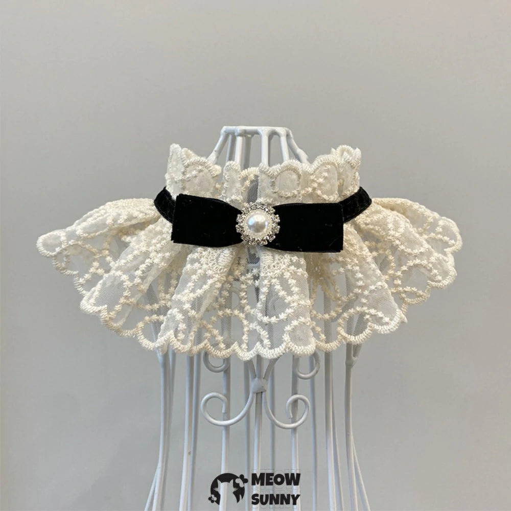 Sweet Lace Bib Pet Cats Scarf Pet Bandana Costume for Puppy with Pearl