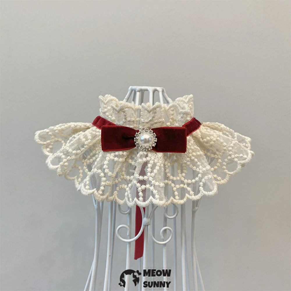 Sweet Lace Bib Pet Cats Scarf Pet Bandana Costume for Puppy with Pearl