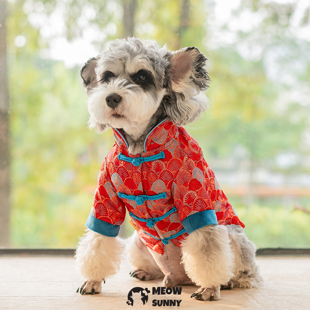 Tang Suit Style Summer Thin Dog Comfortable Retro Shirt,RED