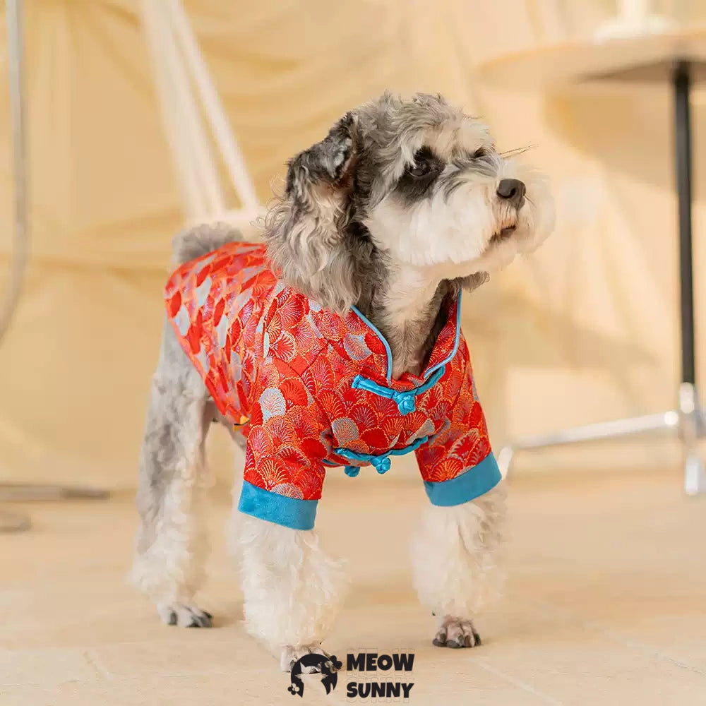 Tang Suit Style Summer Thin Dog Comfortable Retro Shirt,RED