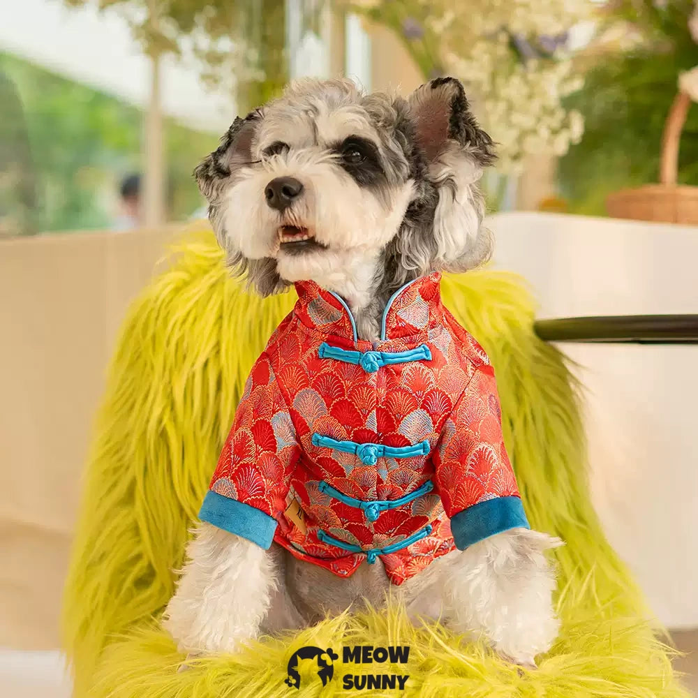 Tang Suit Style Summer Thin Dog Comfortable Retro Shirt,RED