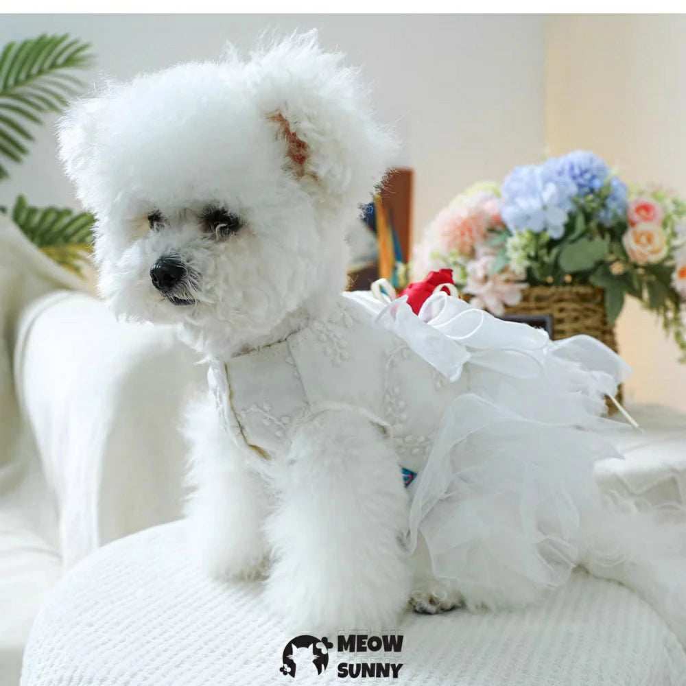 Vintage Flower Pet Clothes Dog Wedding Princess Dress