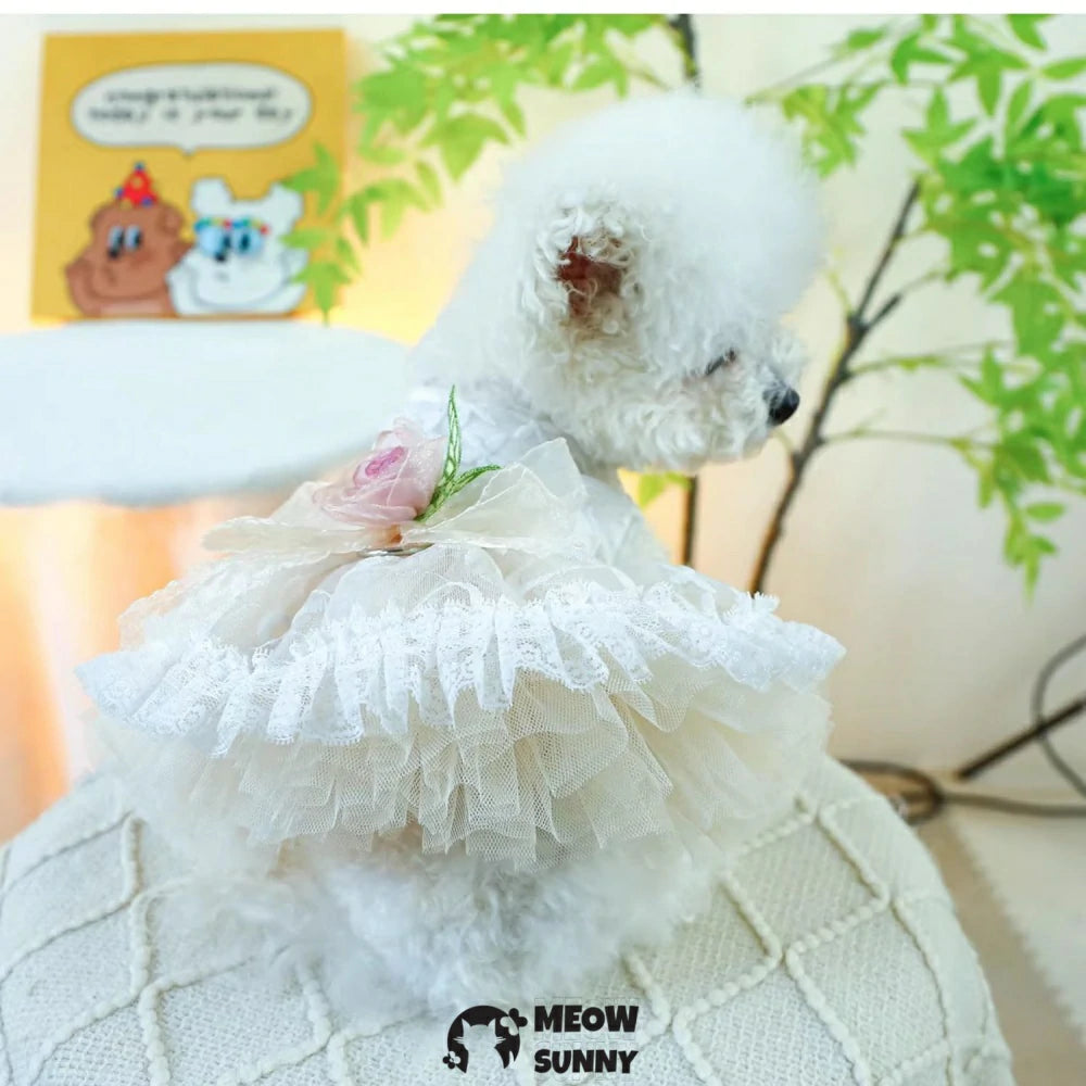 Vintage Flower Pet Clothes Dog Wedding Princess Dress