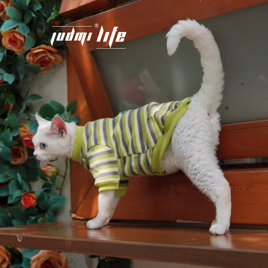 Vintage Stripes Sphynx Hairless Cats Shirt Cotton Cat Turtleneck Pet Clothes