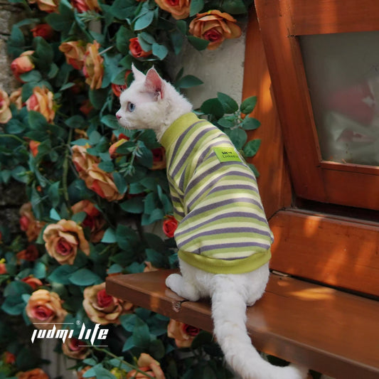 Vintage Stripes Sphynx Hairless Cats Shirt Cotton Cat Turtleneck Pet Clothes