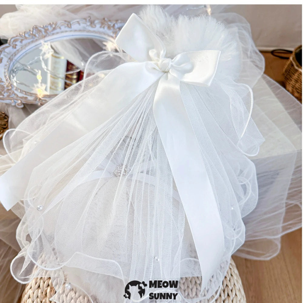 Wedding veil curled edge pet wedding dog hair accessories