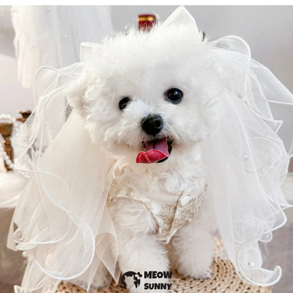 Wedding veil curled edge pet wedding dog hair accessories
