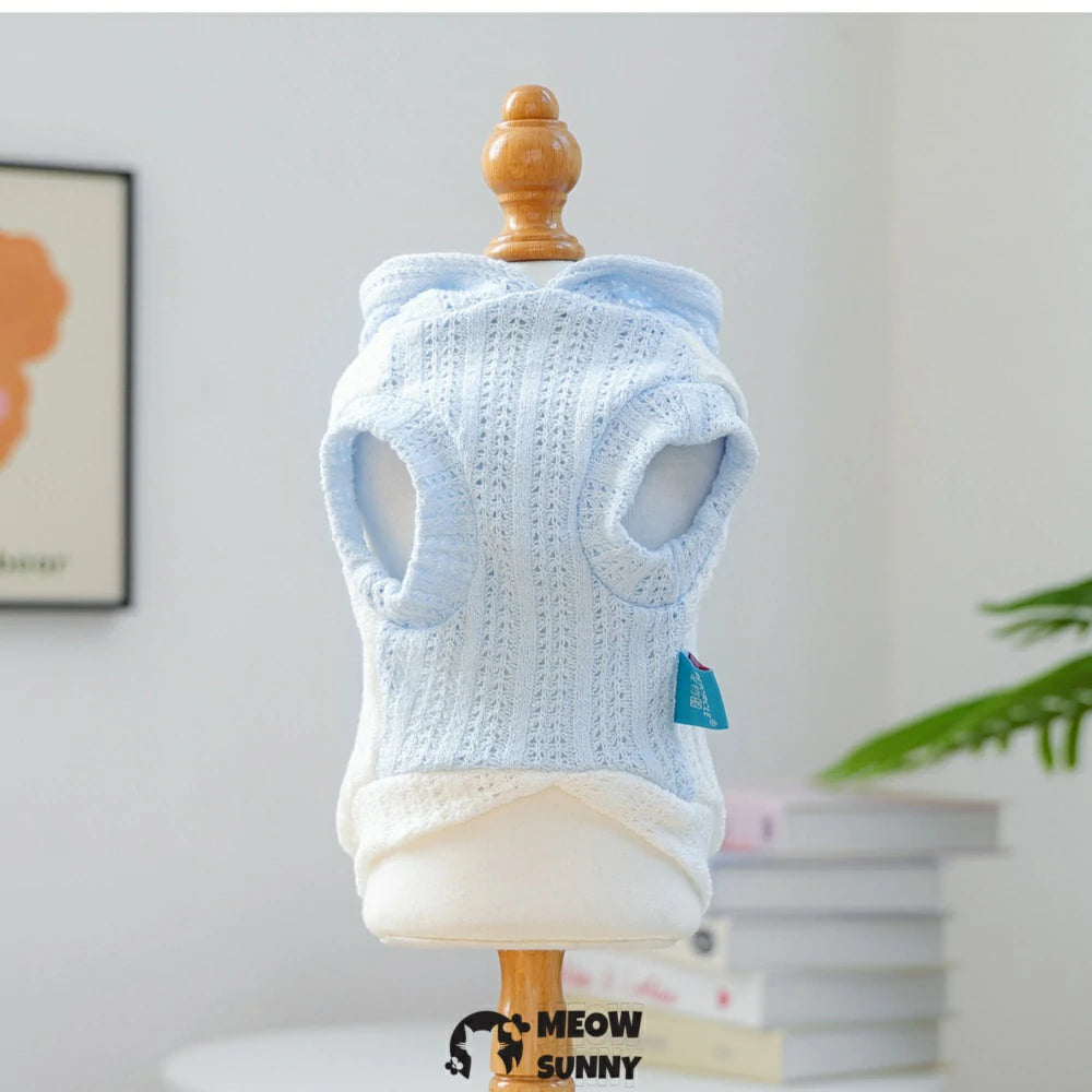 White hollow knitted hoodie pet clothes sleeveless home clothes