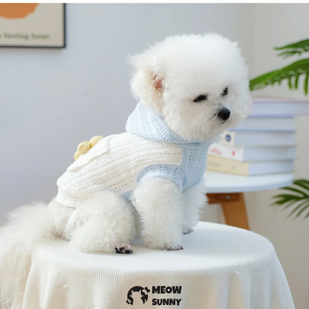 White hollow knitted hoodie pet clothes sleeveless home clothes