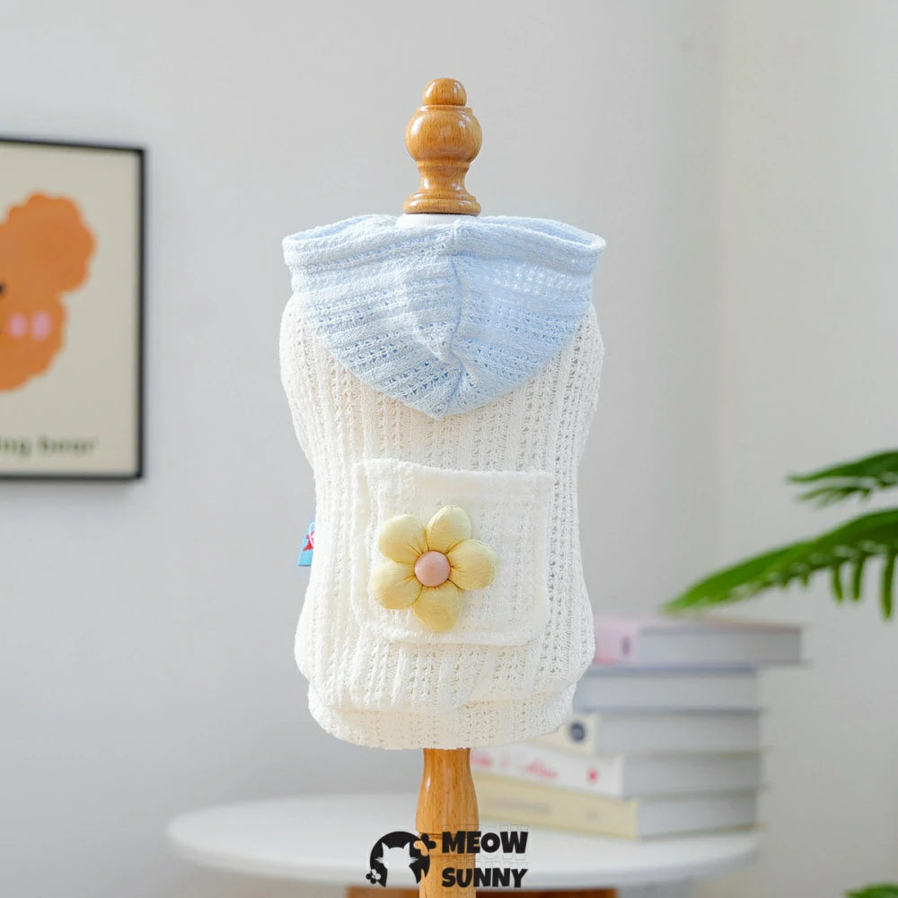 White hollow knitted hoodie pet clothes sleeveless home clothes