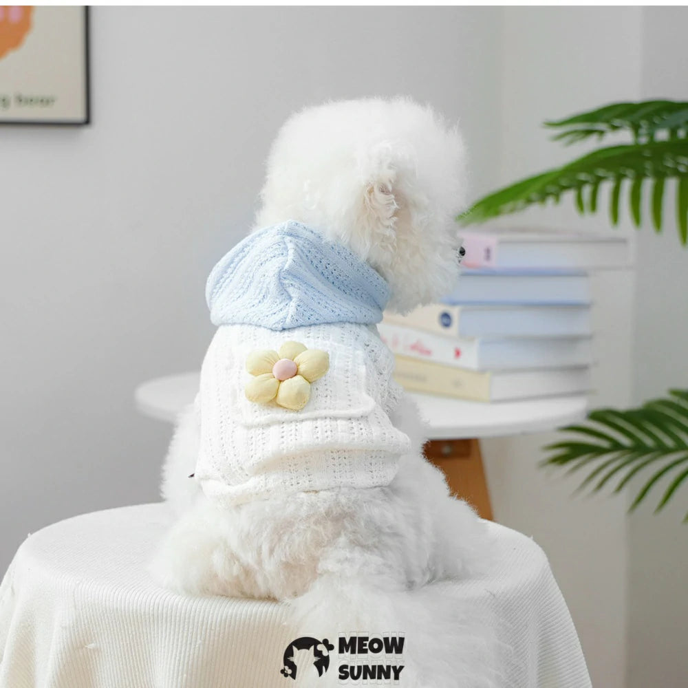 White hollow knitted hoodie pet clothes sleeveless home clothes