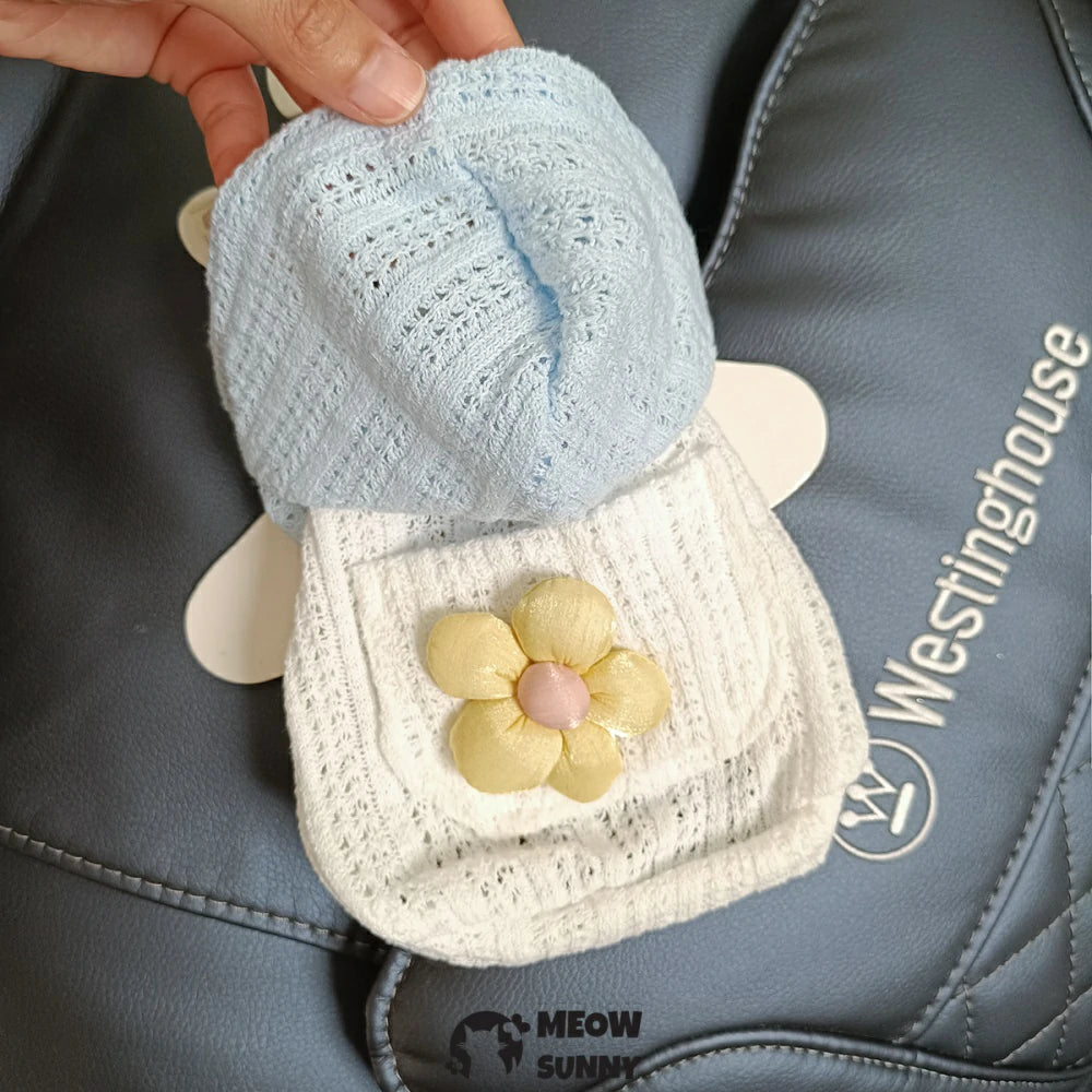 White hollow knitted hoodie pet clothes sleeveless home clothes