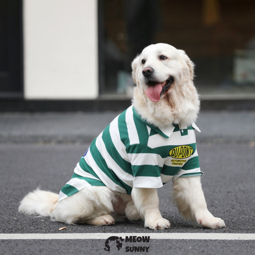 Wide Stripes Dog Shirts Green and White Striped Waffle Knit Pet T-Shirt
