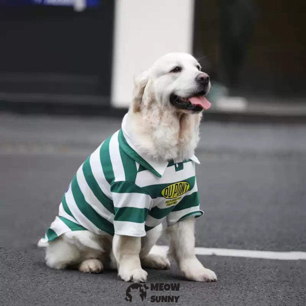 Wide Stripes Dog Shirts Green and White Striped Waffle Knit Pet T-Shirt