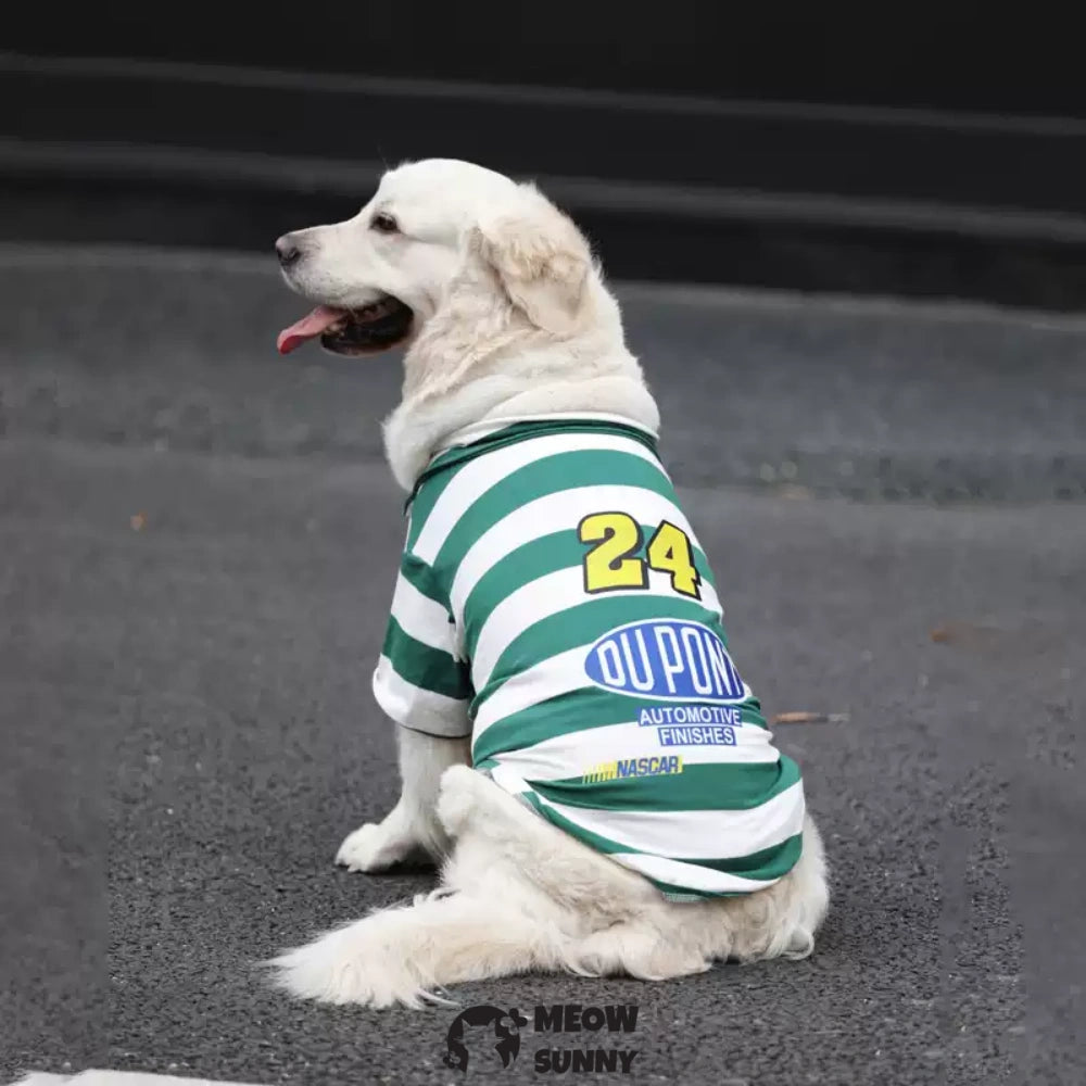 Wide Stripes Dog Shirts Green and White Striped Waffle Knit Pet T-Shirt
