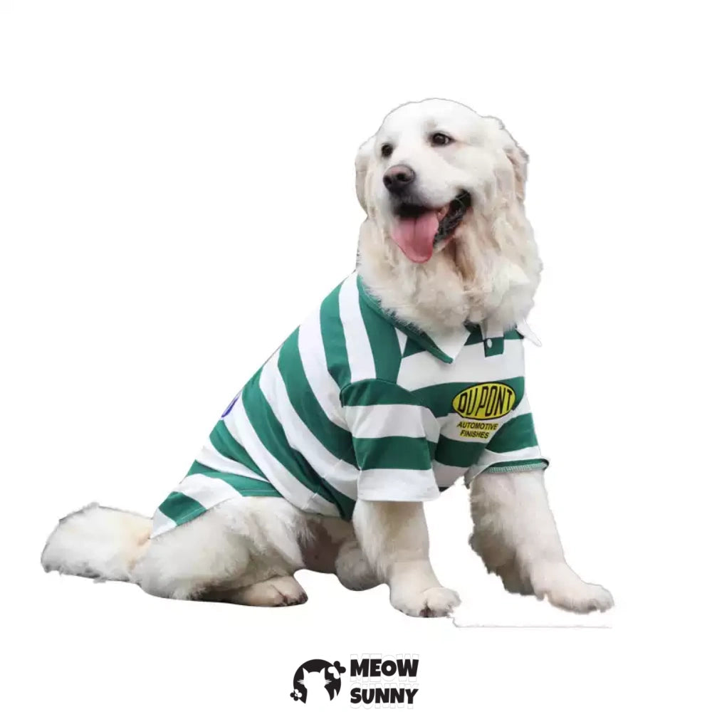 Wide Stripes Dog Shirts Green and White Striped Waffle Knit Pet T-Shirt