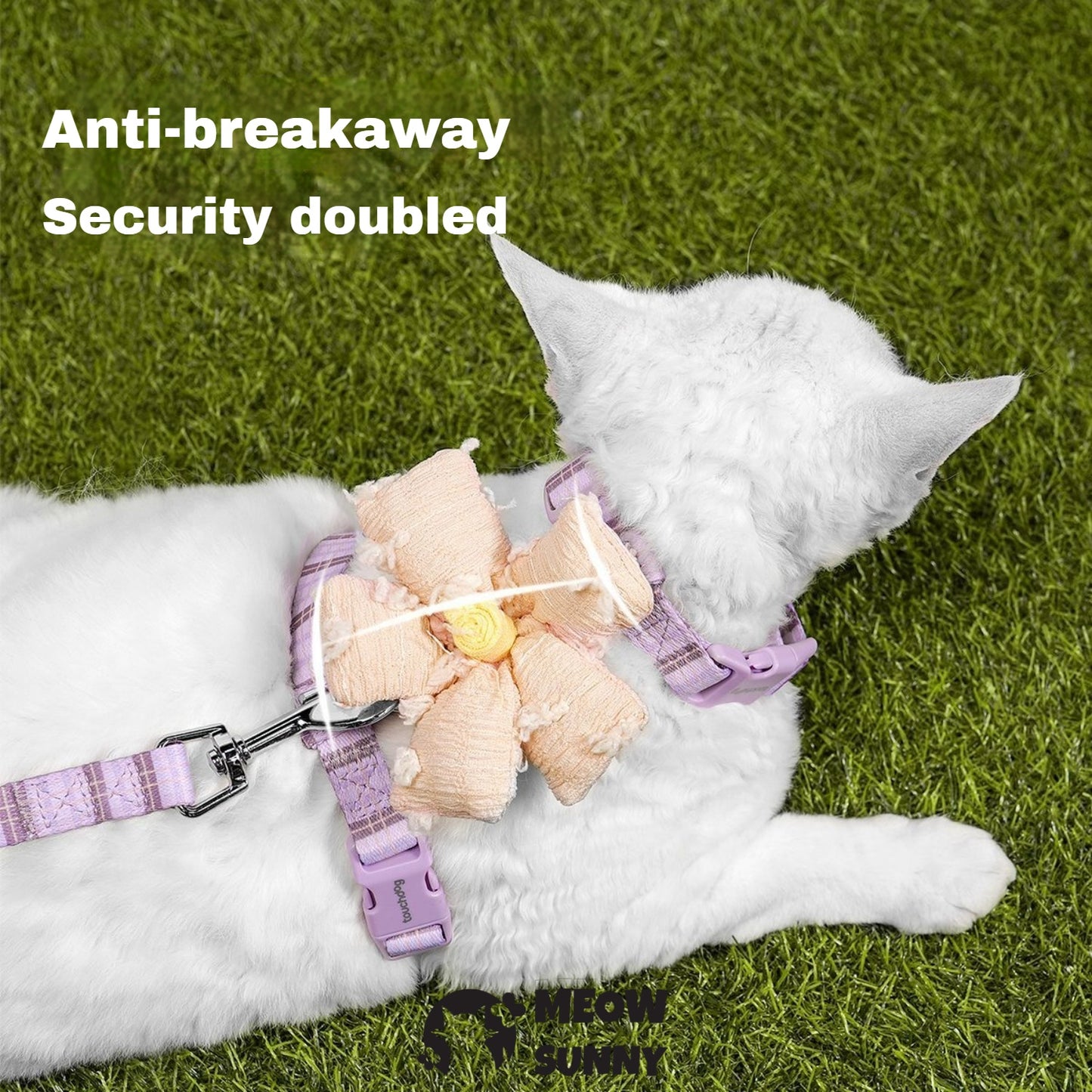 PetSafe Come with Me Kitty Nylon Cat Harness & Bungee Leash, Lilac/Yellow, Medium: 5to 18 in chest