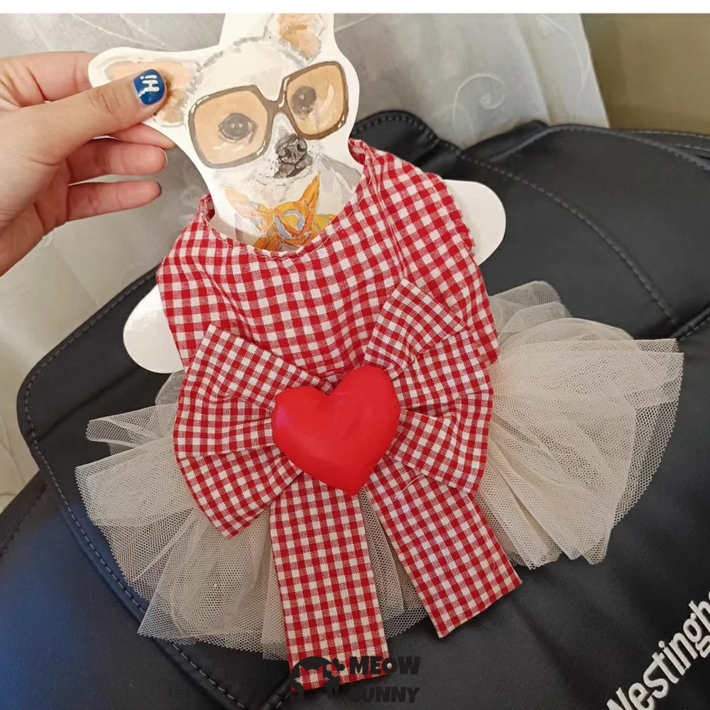 Love Heart Puffy Tulle Skirt Dog Clothes Spring Wedding Princess Dress