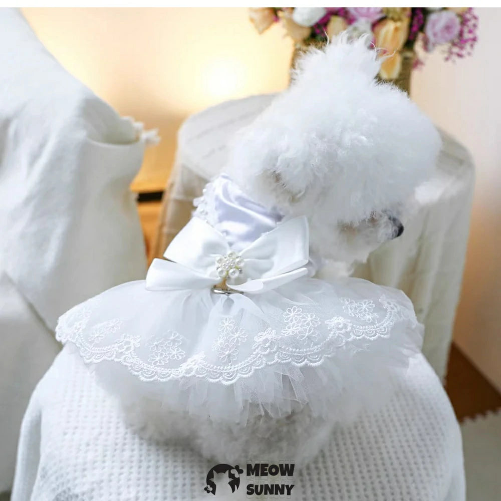 White Pearlescent Wedding Dress Pet Clothes Dog Skirt Princess Dress