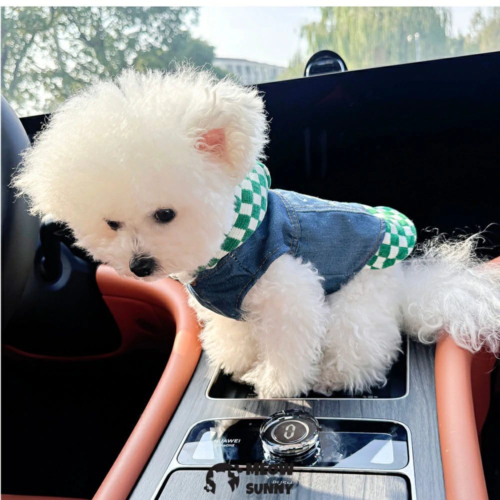 Checkered Star Denim Jacket Dog Pet Clothes Handsome Hoodie Jacket