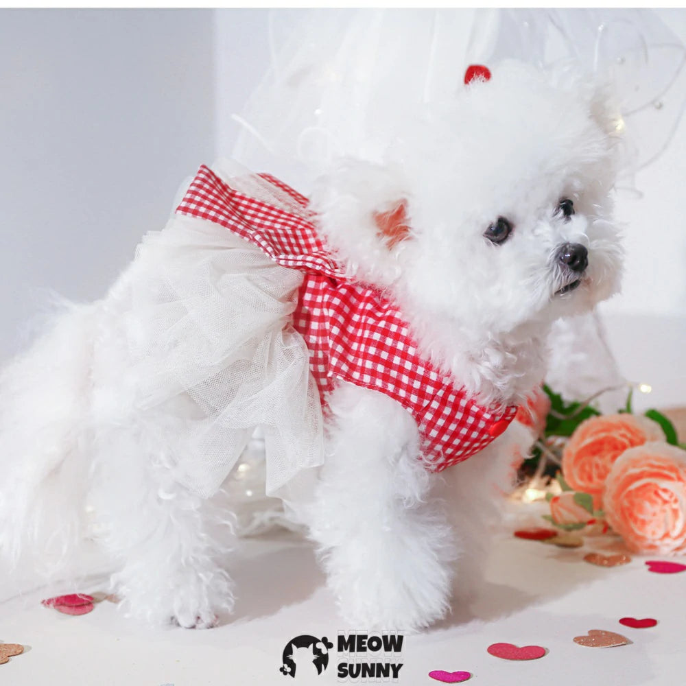 Love Heart Puffy Tulle Skirt Dog Clothes Spring Wedding Princess Dress