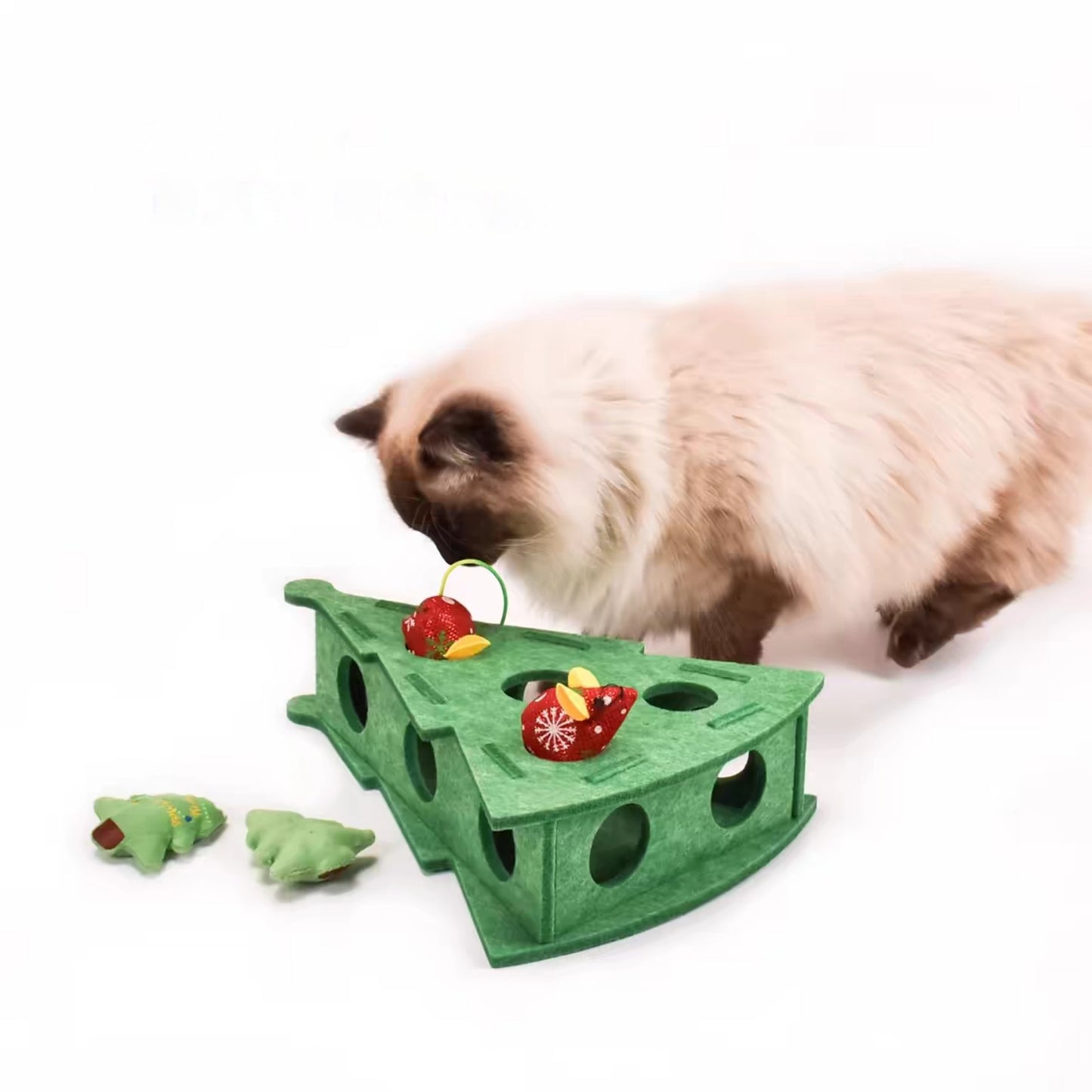 Felt Build Christmas Tree Hole Treat or Ball Dispenser Cat Toy