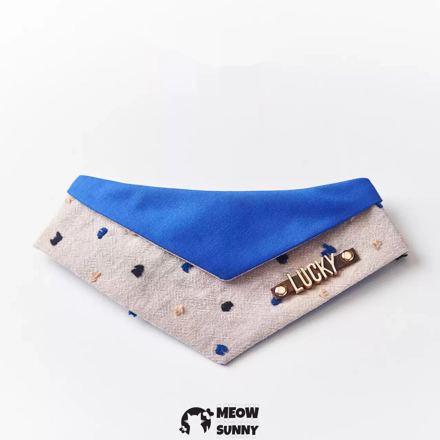 Blue fabric dot jacquard cat or dog collar, customizable and extendable