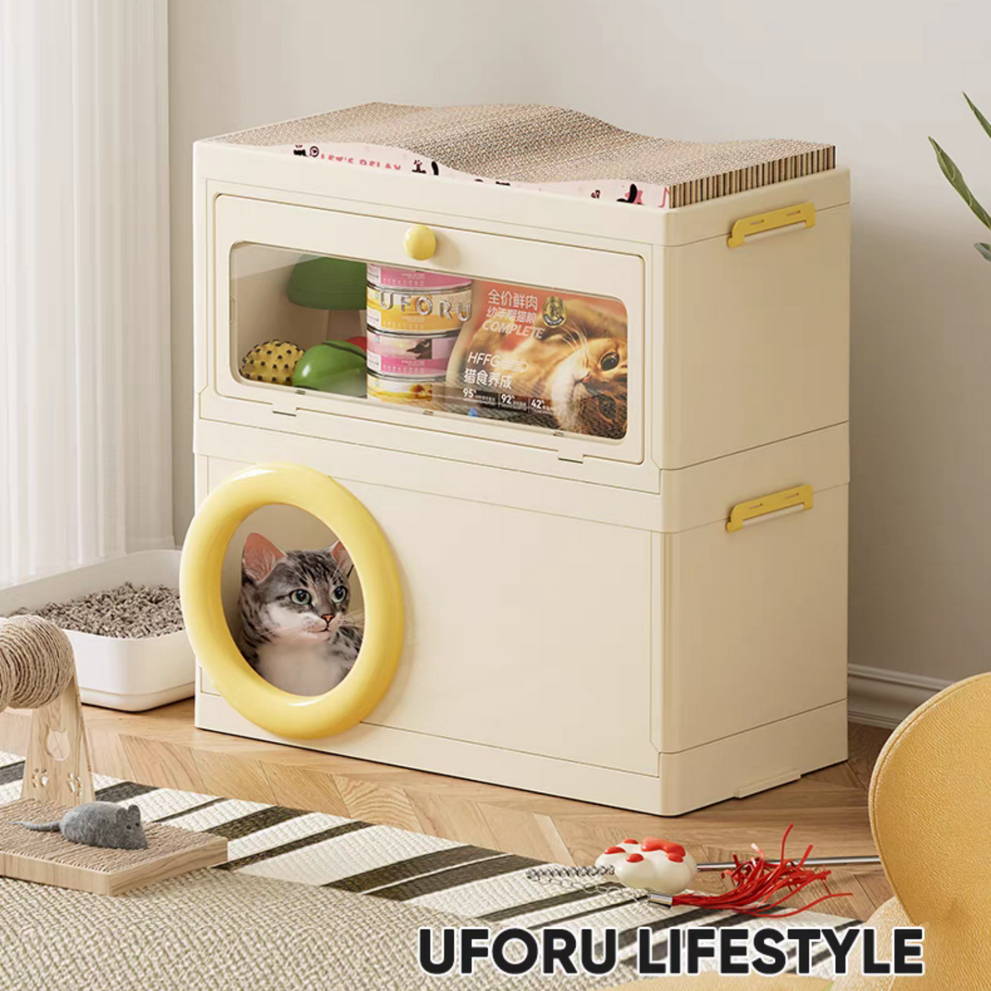 Multifunctional cat scratching board and cat bed snack cabinet