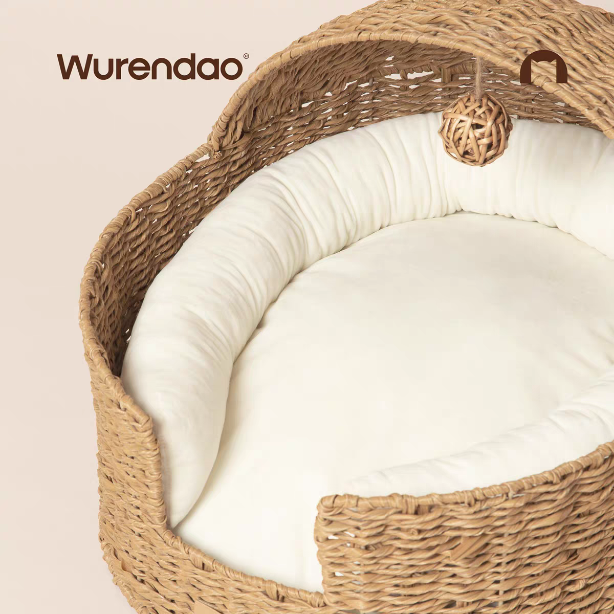 Pet Hemisphere with Trop Ball Toy Rattan Cat & Dog Bed