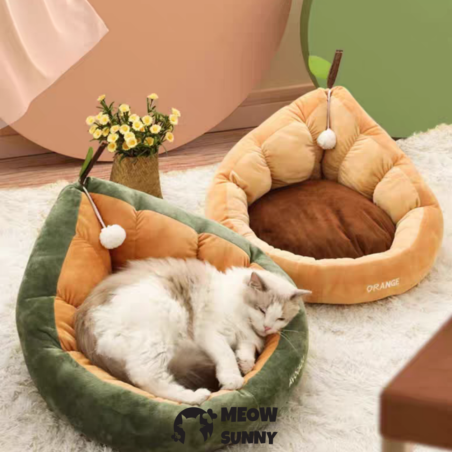 Orange Round Bolster with Ball Toys Cat & Dog Bed