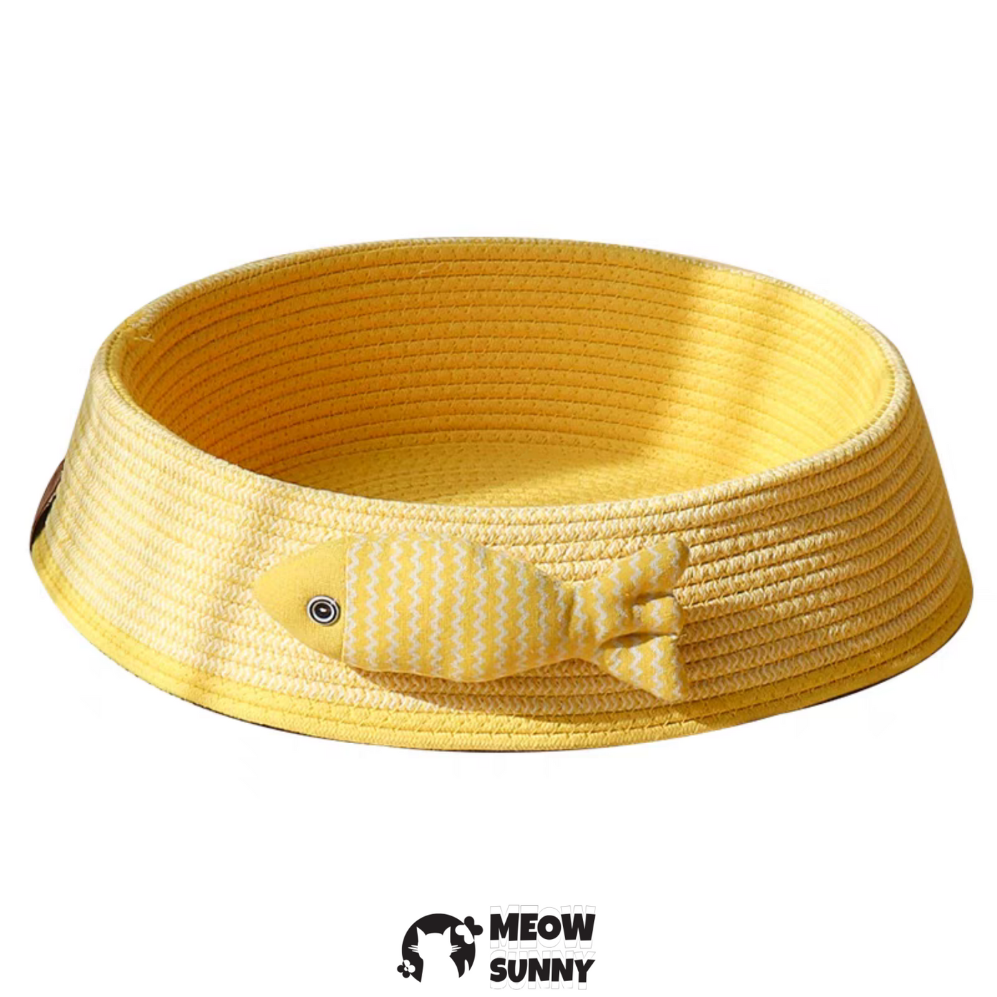 Woven Warm Round bolster Mat Small Cat Bed with Small Fish Toy