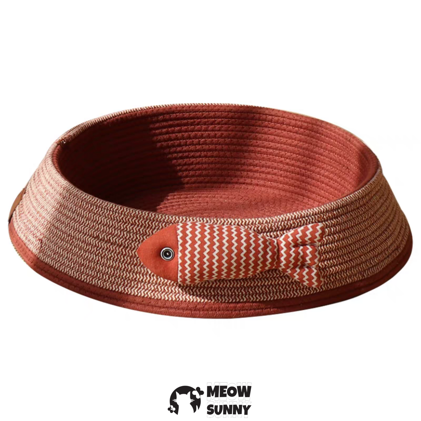 Woven Warm Round bolster Mat Small Cat Bed with Small Fish Toy