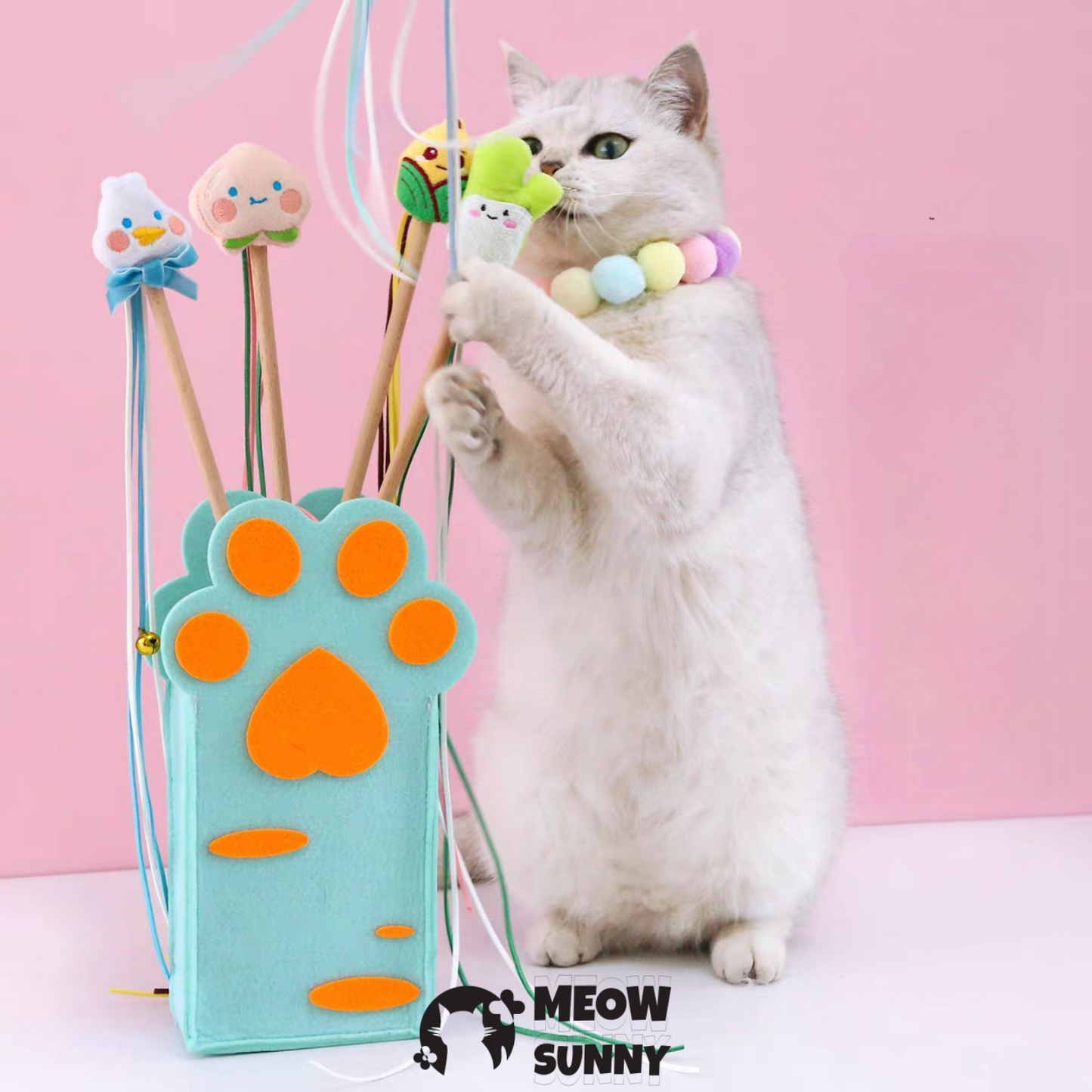 Pet Fit For Life 4-Piece Set Squiggly Worm Wand Cat Teasers Toy