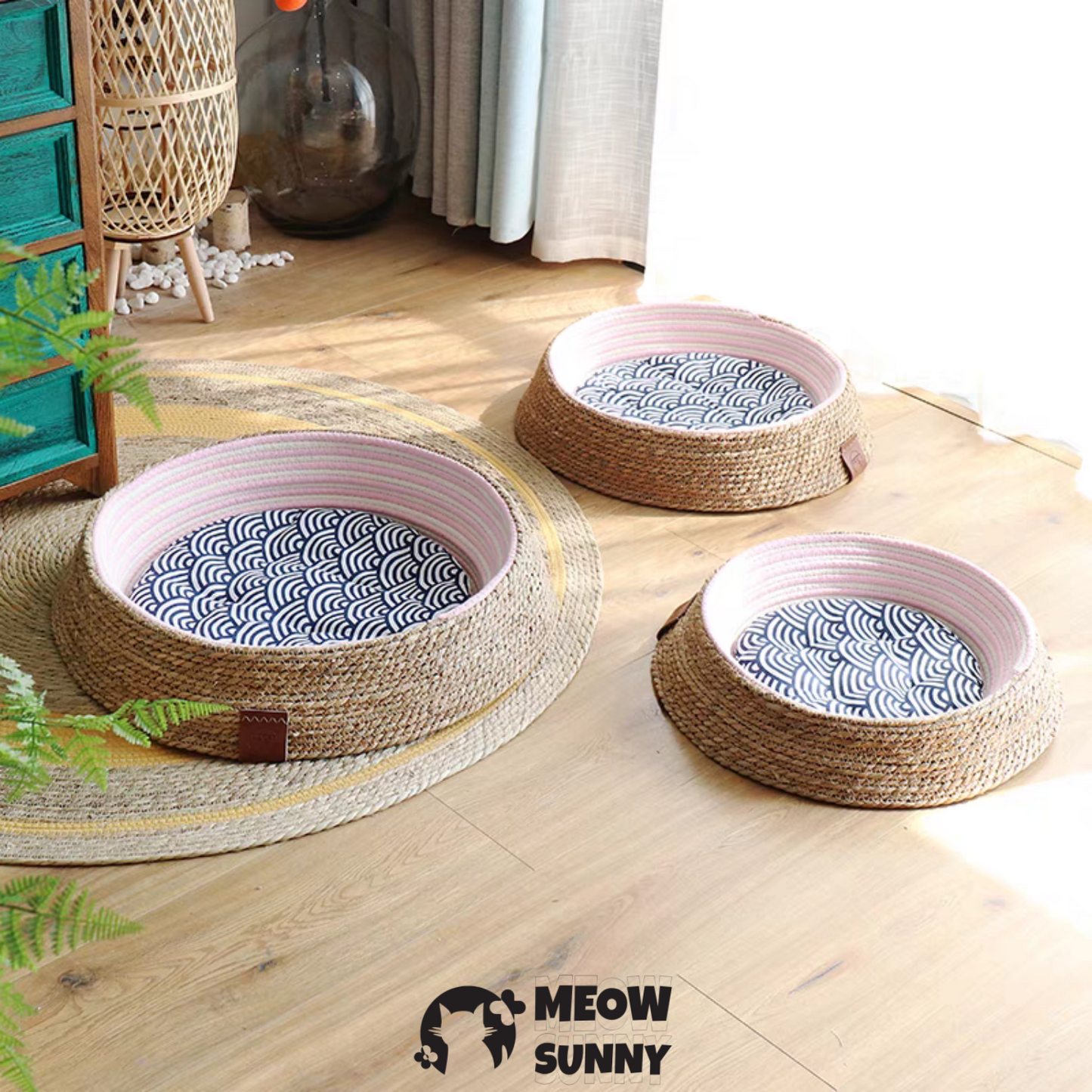 2-in-1 Throw Pillow with Removable Cover, Cushion, and Woven Cat &Dog Bed