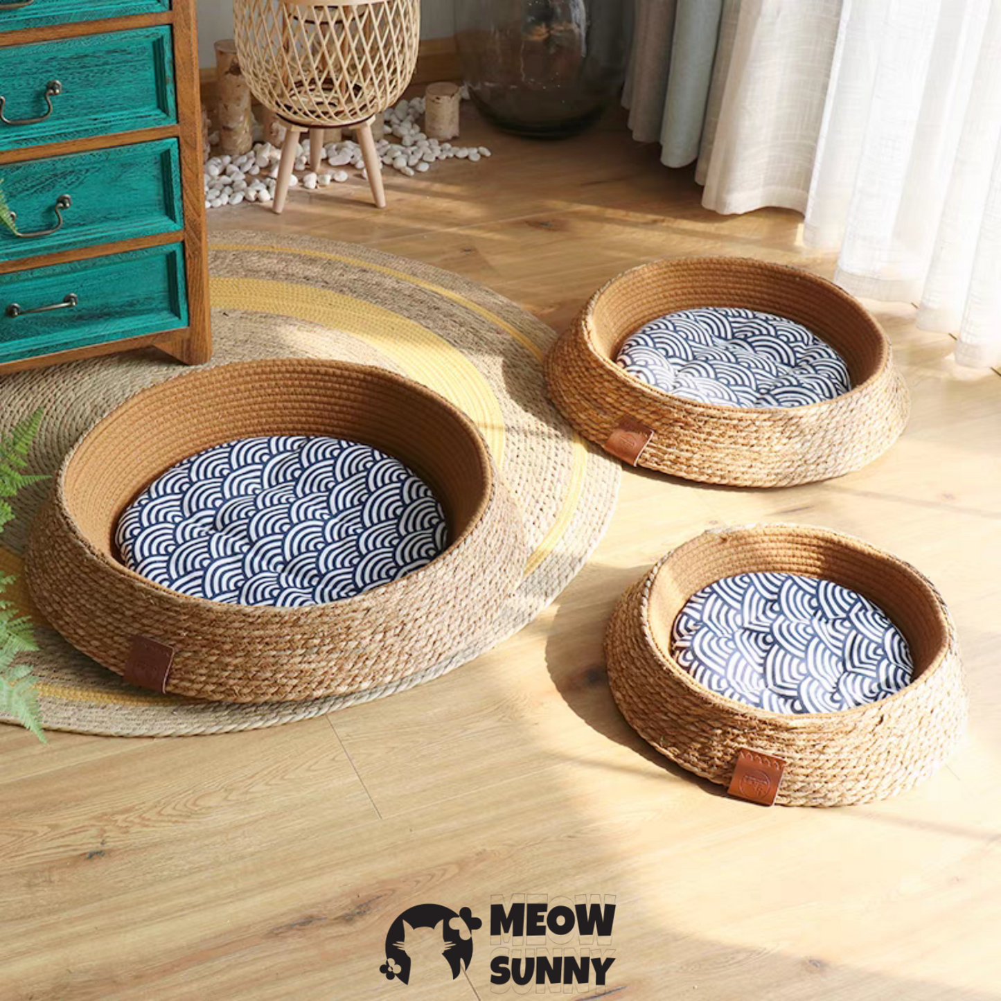 2-in-1 Throw Pillow with Removable Cover, Cushion, and Woven Cat &Dog Bed