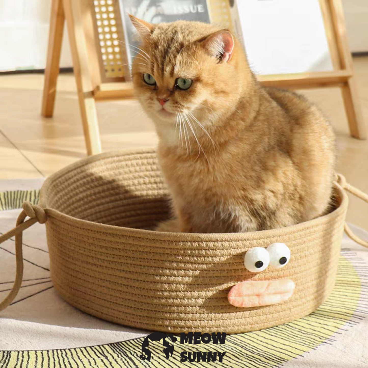 2-in-1 Bolster with Removable Cover, Cushion, Plush & Cotton Rope Cat Bed