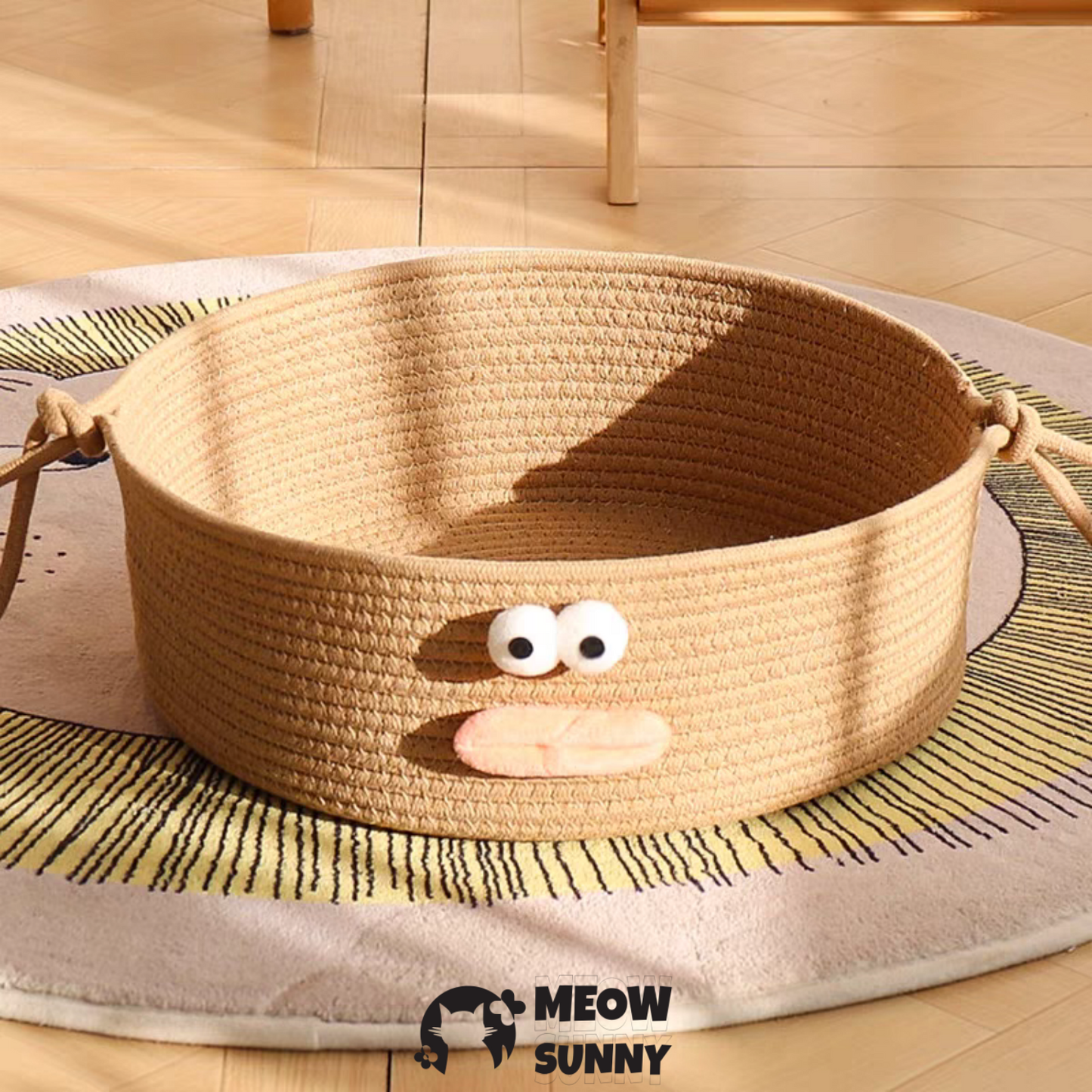 2-in-1 Bolster with Removable Cover, Cushion, Plush & Cotton Rope Cat Bed