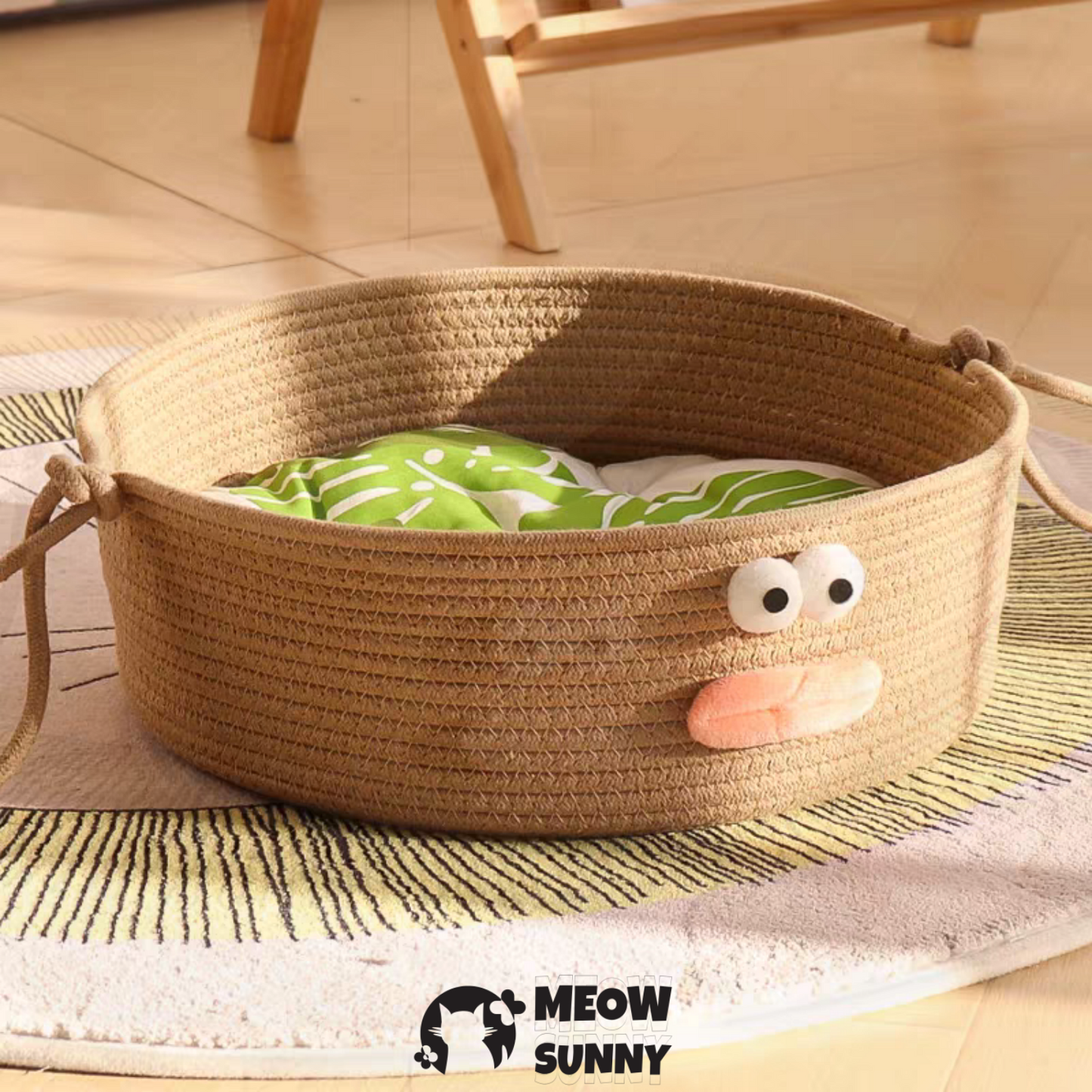 2-in-1 Bolster with Removable Cover, Cushion, Plush & Cotton Rope Cat Bed