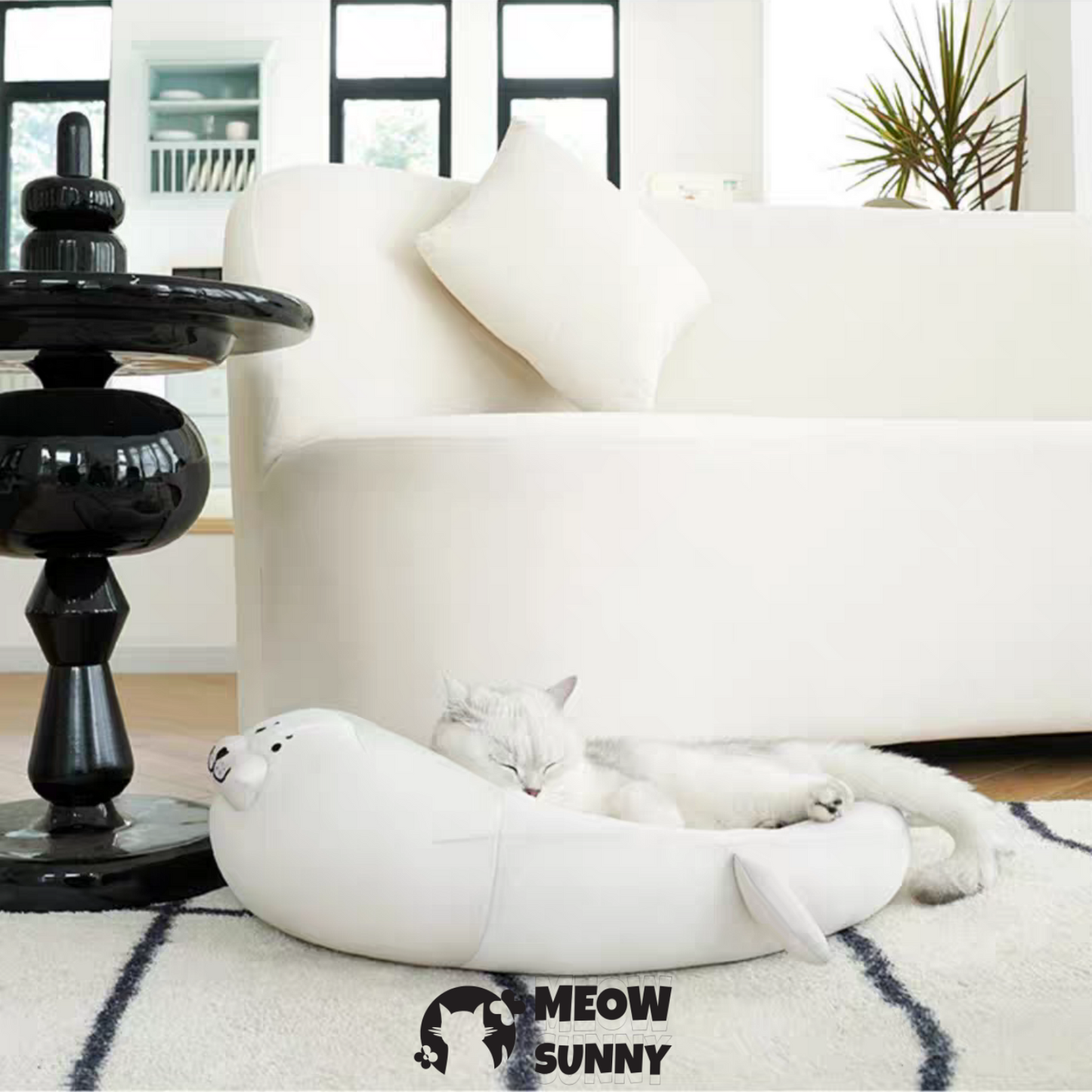 White Seal Stylish Cuddler Summer Cooling Ice Pad Semi-Enclosed Washable Cat Bed, Medium
