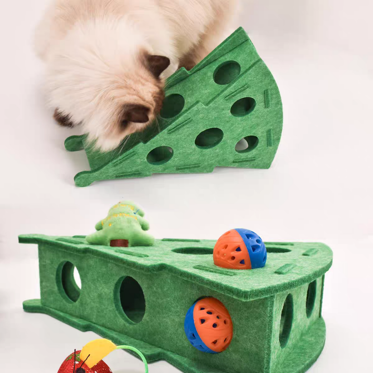 Felt Build Christmas Tree Hole Treat or Ball Dispenser Cat Toy