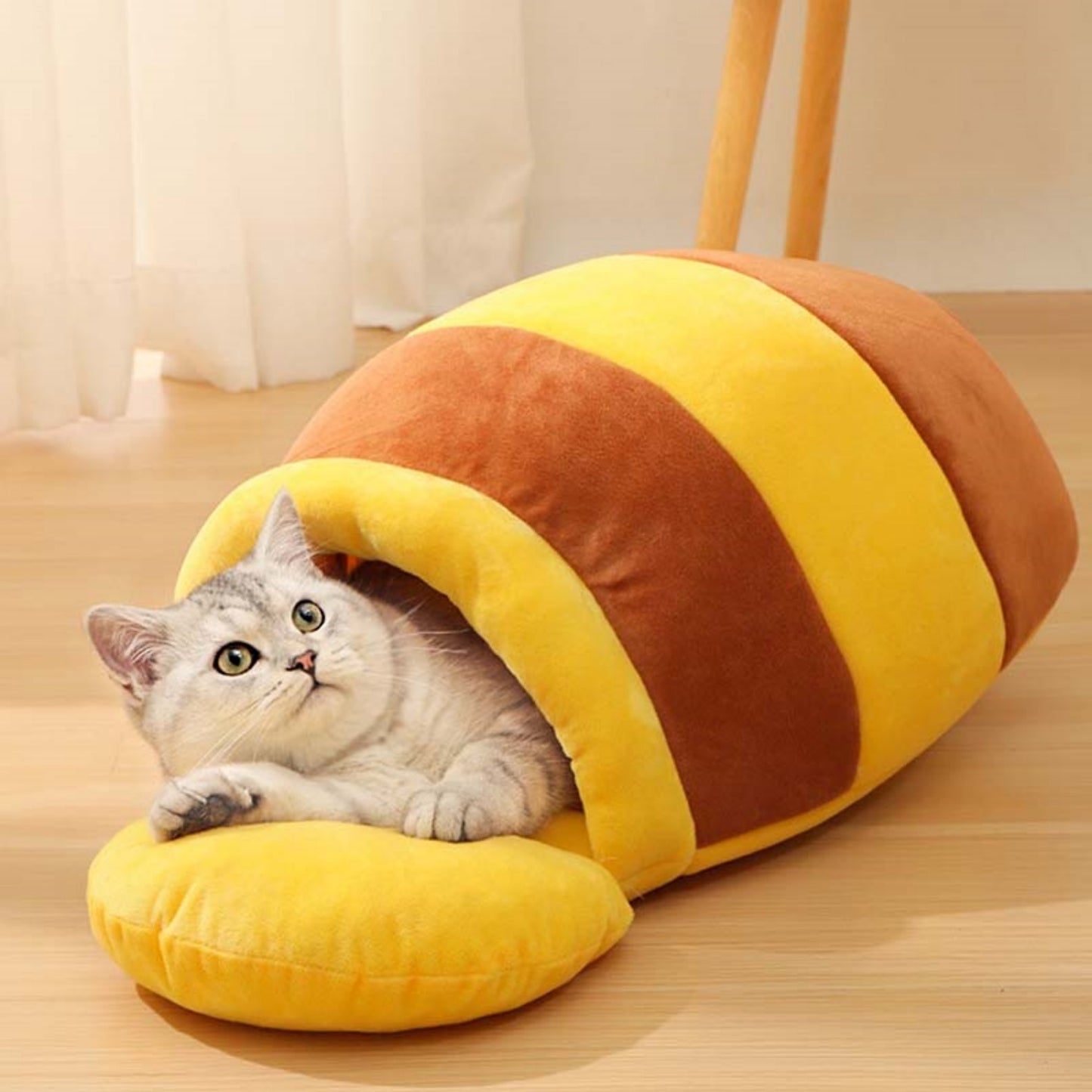 Pet Products Honey Jar Bolster Cat Bed Yellow Pet Cave Covered Indoor